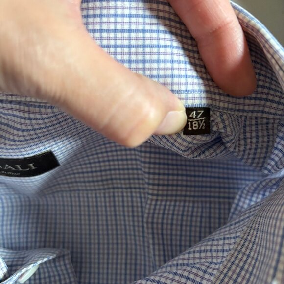 Canali Italy Made Check French Cuff Button Up Shirt - Men's Size 47/18.5 - Blue - Picture 5 of 12